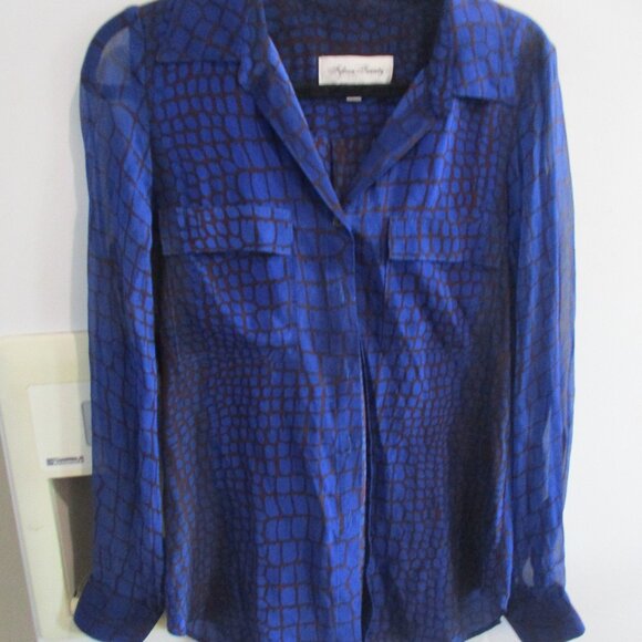 FIFTEEN TWENTY silk blouse blue brown animal print s - Picture 1 of 3